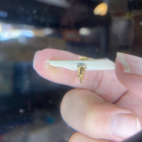 Gold Tone and Blue Umbrella Earrings - Picture 2 of 2